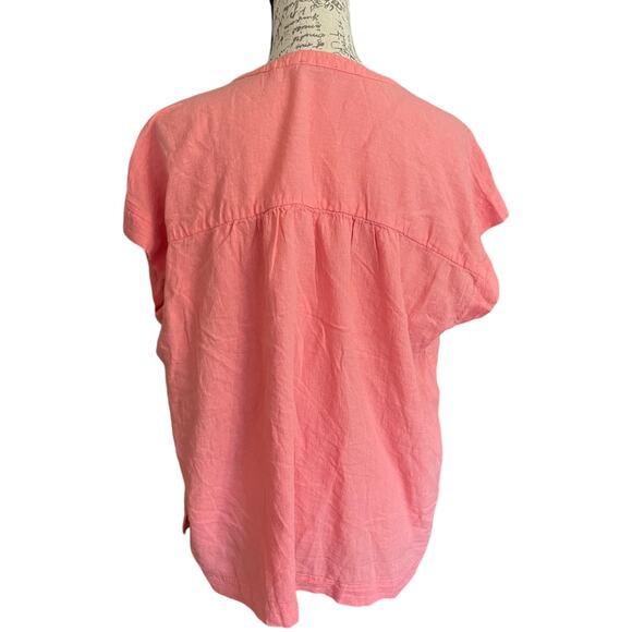 Splendid Coral Orange Linen Blend V Neck Shirt Size Large EUC - Picture 2 of 4